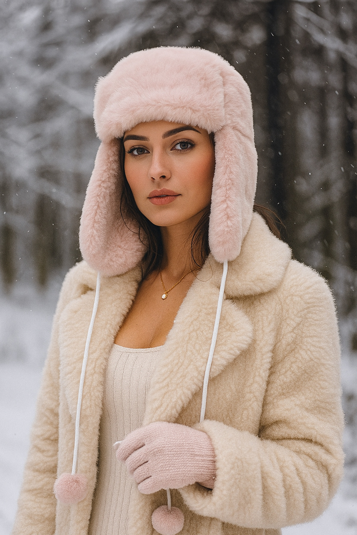 Kadın Ponponlu Kürklü Kulaklıklı Peluş Şapka