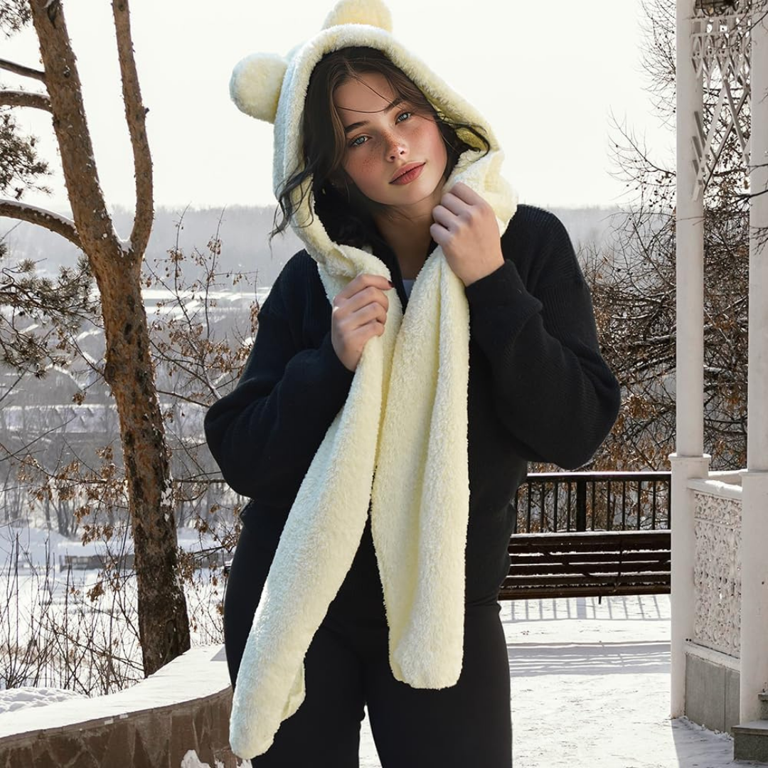 Kapşonlu Peluş Welsoft Bere & Atkı – Rüzgar Geçirmez, Kulaklı Polar Şapka & Boyunluk