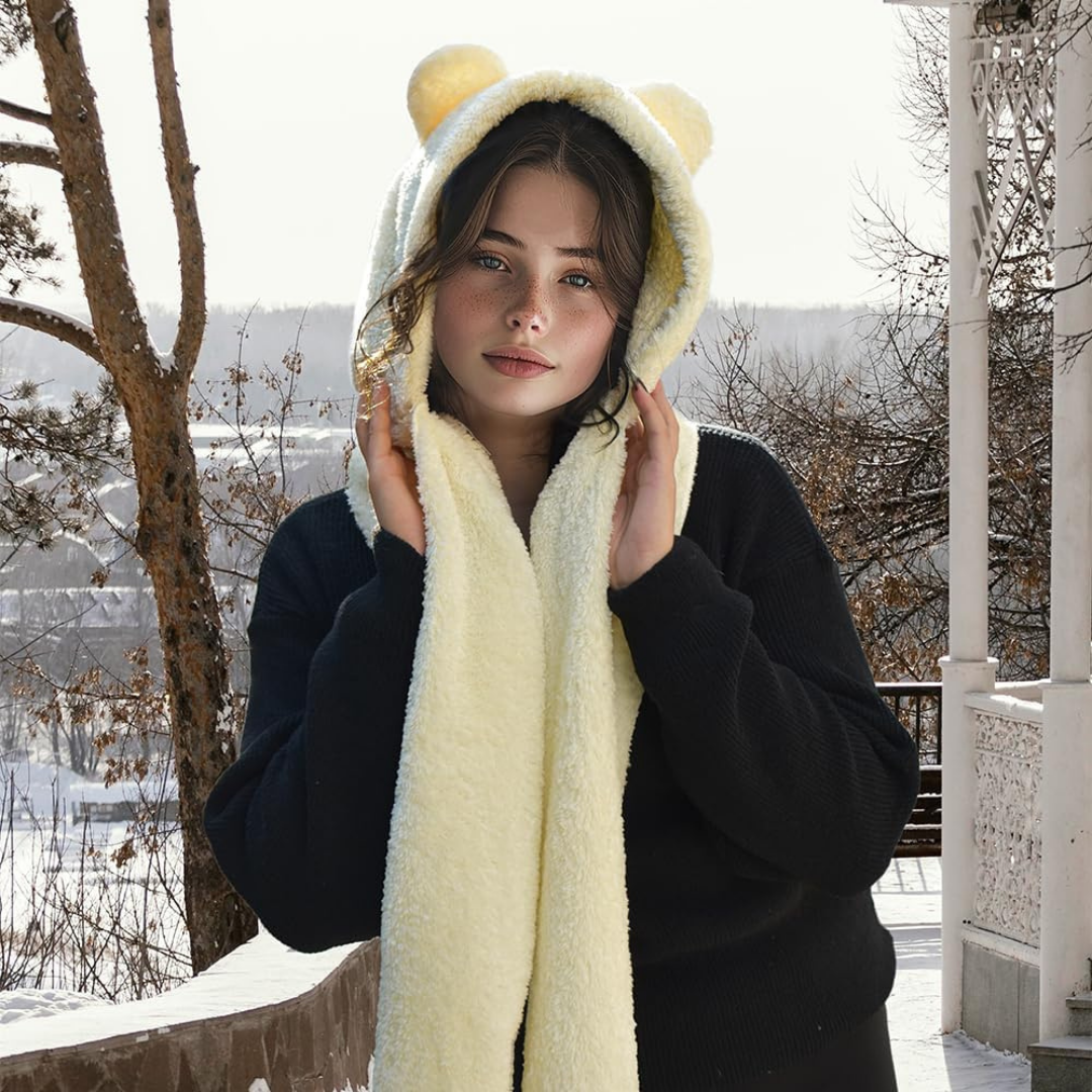 Kapşonlu Peluş Welsoft Bere & Atkı – Rüzgar Geçirmez, Kulaklı Polar Şapka & Boyunluk