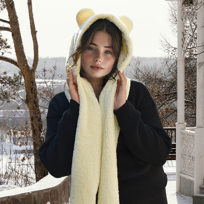 Kapşonlu Peluş Welsoft Bere & Atkı – Rüzgar Geçirmez, Kulaklı Polar Şapka & Boyunluk