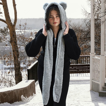 Kapşonlu Peluş Welsoft Bere & Atkı – Rüzgar Geçirmez, Kulaklı Polar Şapka & Boyunluk