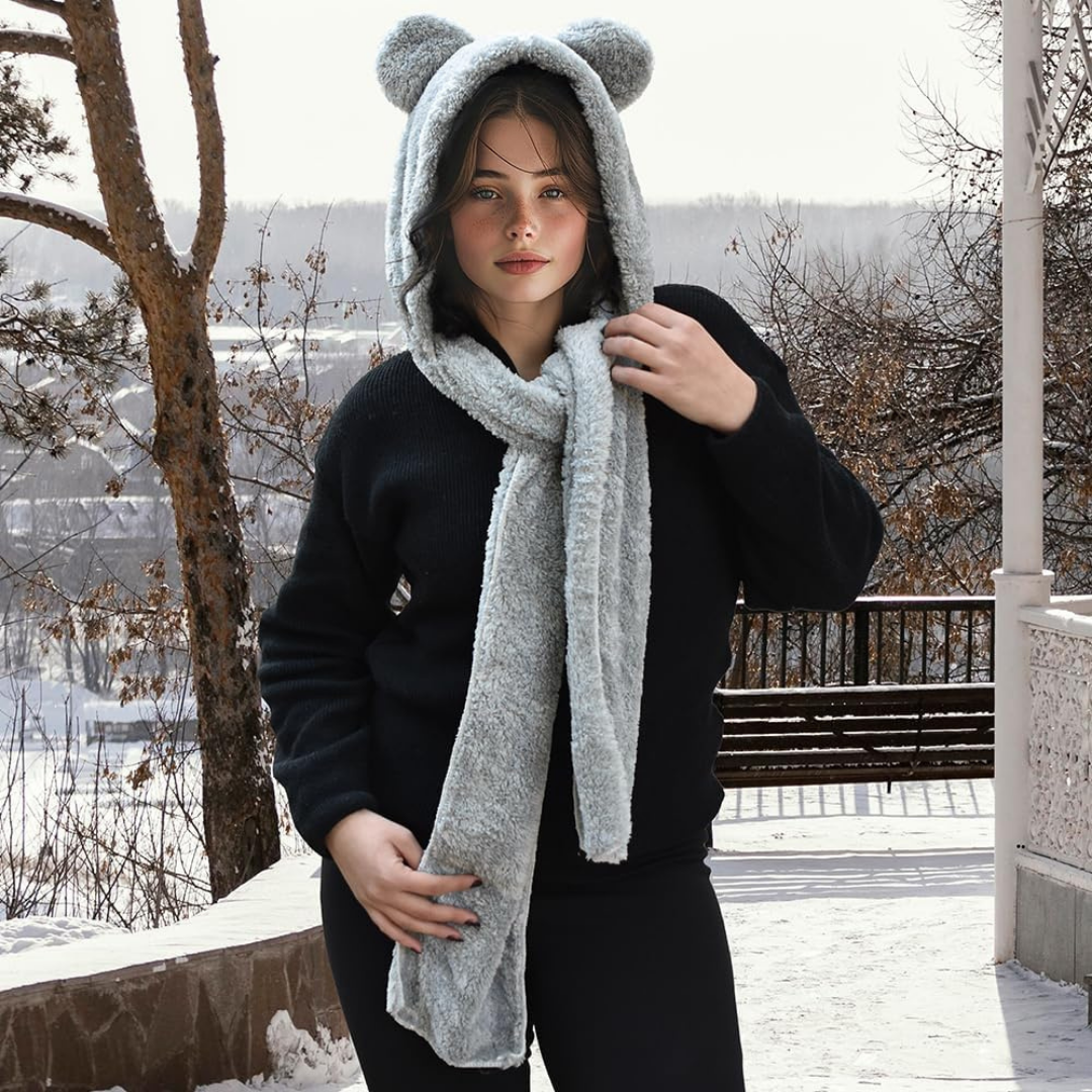 Kapşonlu Peluş Welsoft Bere & Atkı – Rüzgar Geçirmez, Kulaklı Polar Şapka & Boyunluk