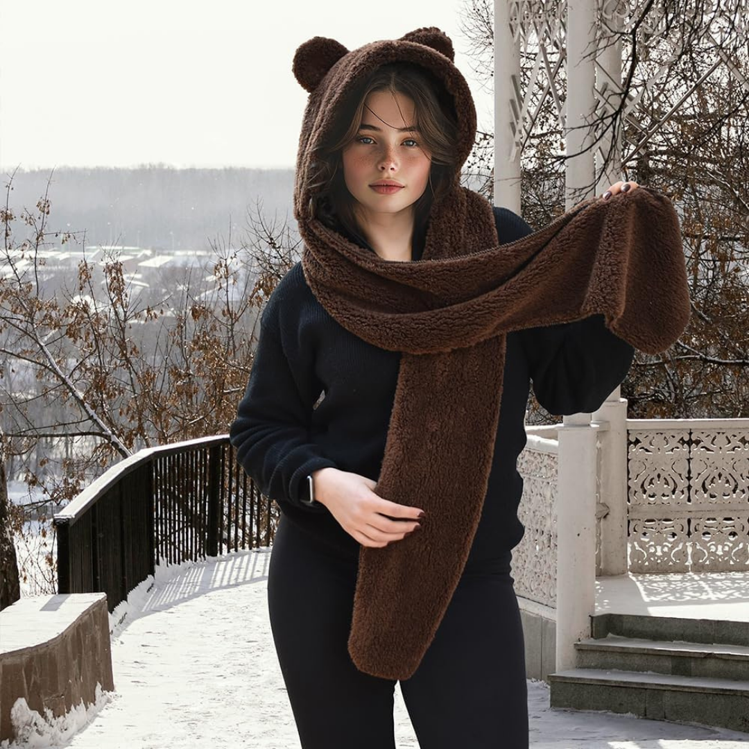 Kapşonlu Peluş Welsoft Bere & Atkı – Rüzgar Geçirmez, Kulaklı Polar Şapka & Boyunluk