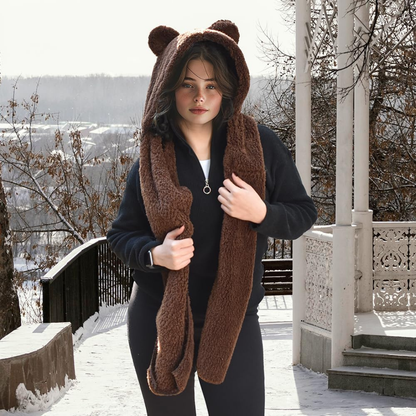 Kapşonlu Peluş Welsoft Bere & Atkı – Rüzgar Geçirmez, Kulaklı Polar Şapka & Boyunluk