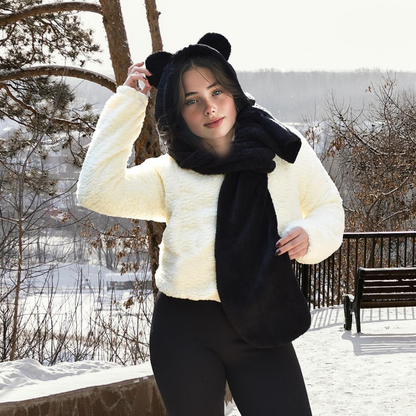 Kapşonlu Peluş Welsoft Bere & Atkı – Rüzgar Geçirmez, Kulaklı Polar Şapka & Boyunluk