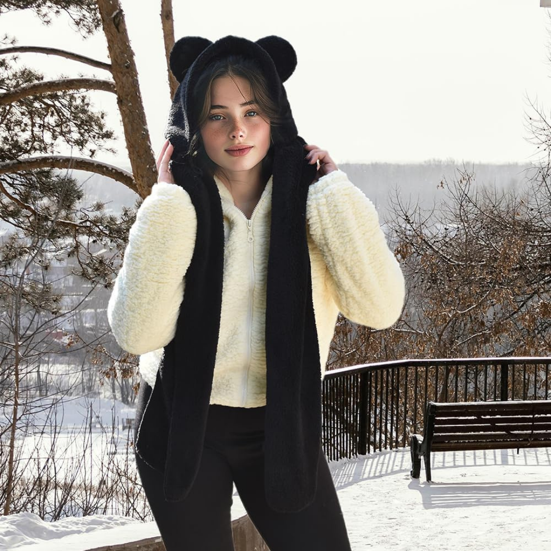 Kapşonlu Peluş Welsoft Bere & Atkı – Rüzgar Geçirmez, Kulaklı Polar Şapka & Boyunluk