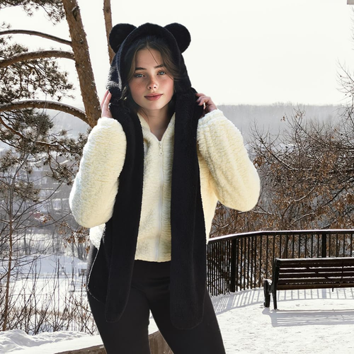 Kapşonlu Peluş Welsoft Bere & Atkı – Rüzgar Geçirmez, Kulaklı Polar Şapka & Boyunluk